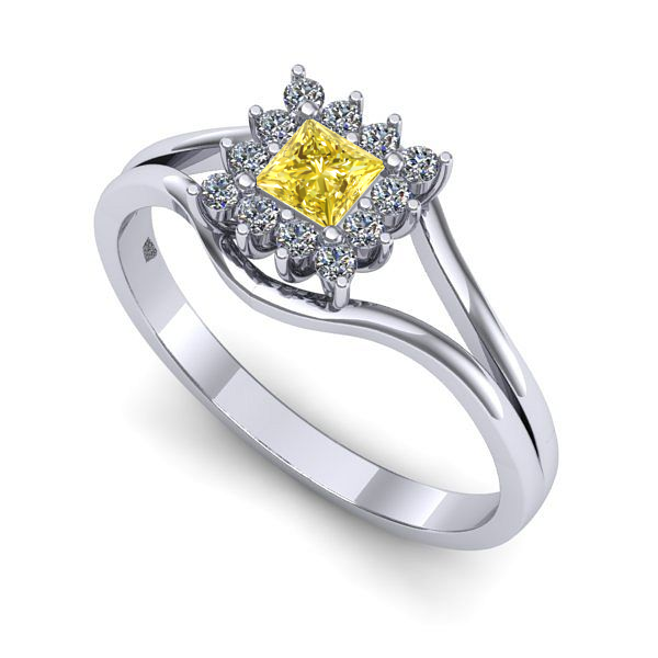 Inel de logodna din aur alb cu safir galben