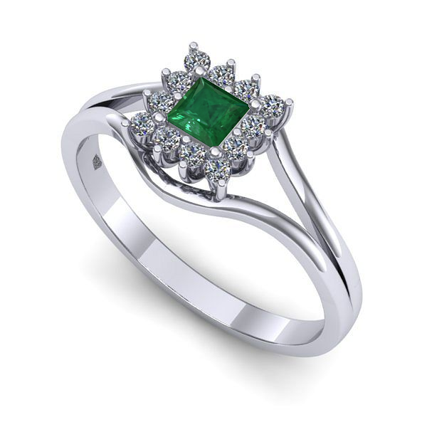 Inel logodna din aur alb cu smarald