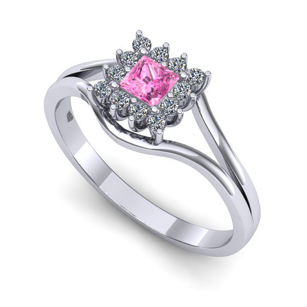 Inel de logodna din aur alb cu safir roz