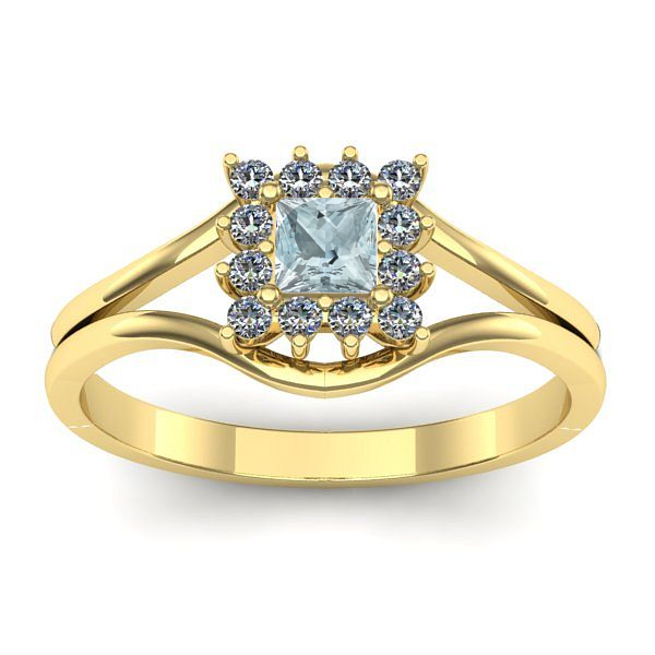 Inel logodna cu aquamarin patrat