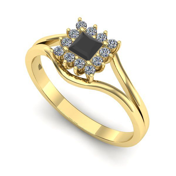 Inel logodna din aur galben cu diamant negru