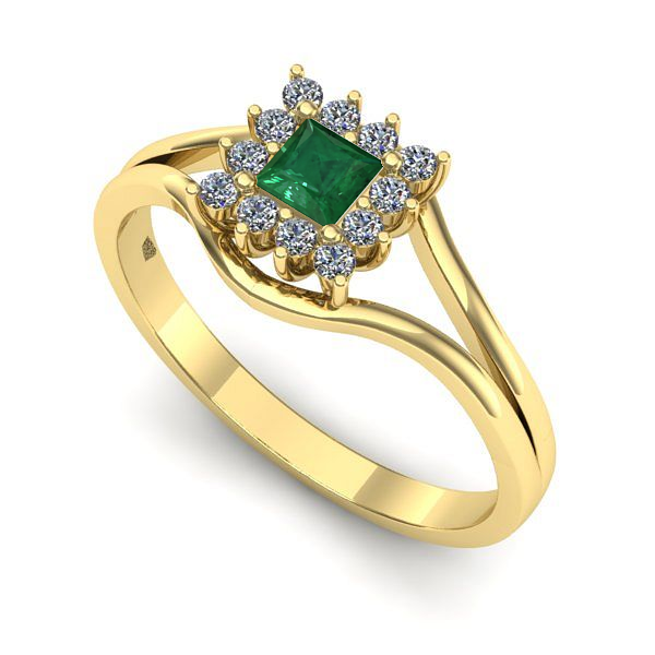 Inel de logodna din aur galben cu smarald