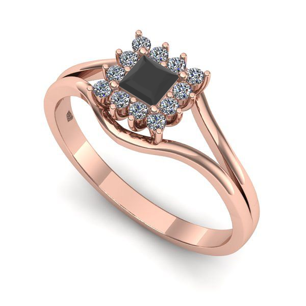 Inel de logodna din aur roz cu diamant negru