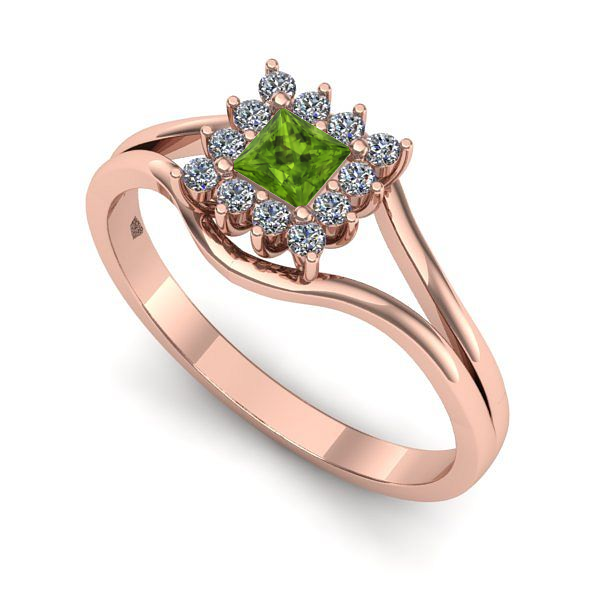 Inel logodna din aur roz cu peridot