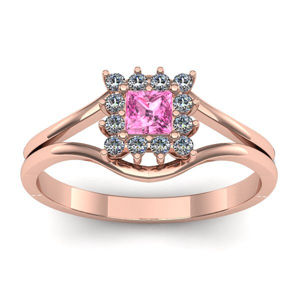 Inel cu safir roz patrat