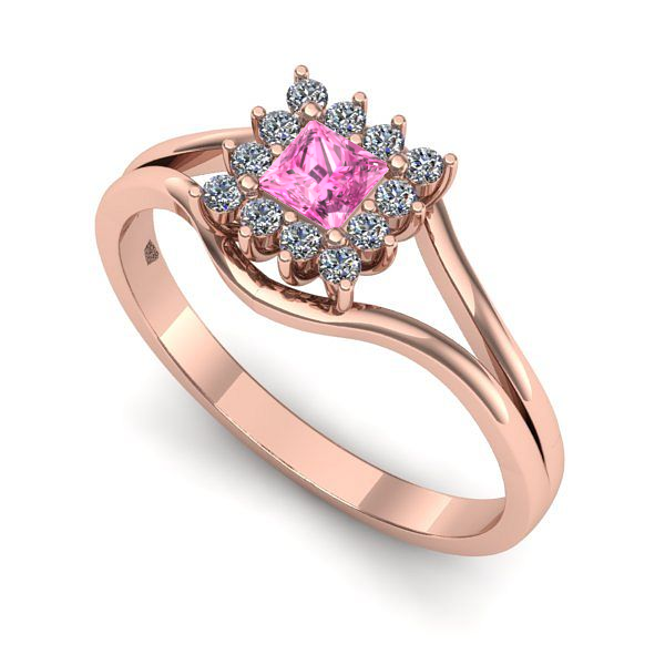 Inel de logodna din aur roz cu safir roz