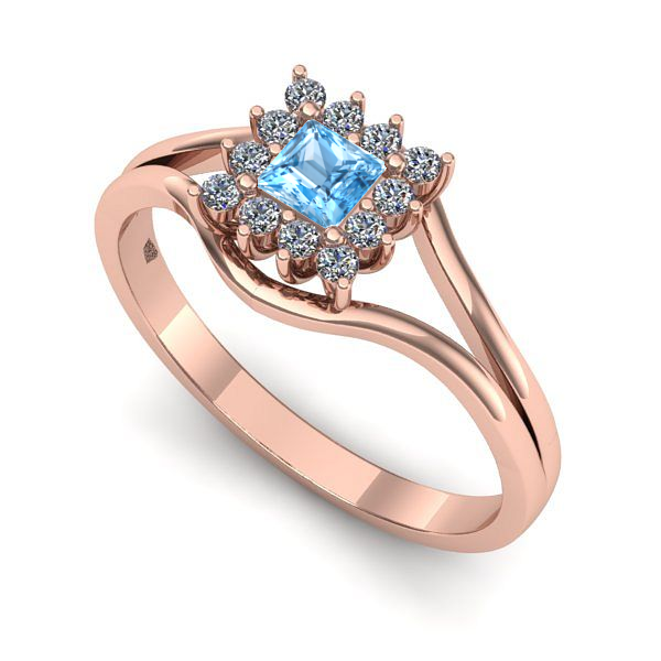 Inel din aur roz cu topaz blue