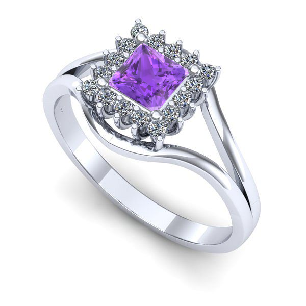 Inel logodna din aur alb cu ametist