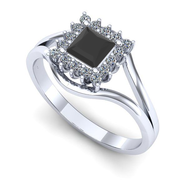 Inel din aur alb cu diamant negru