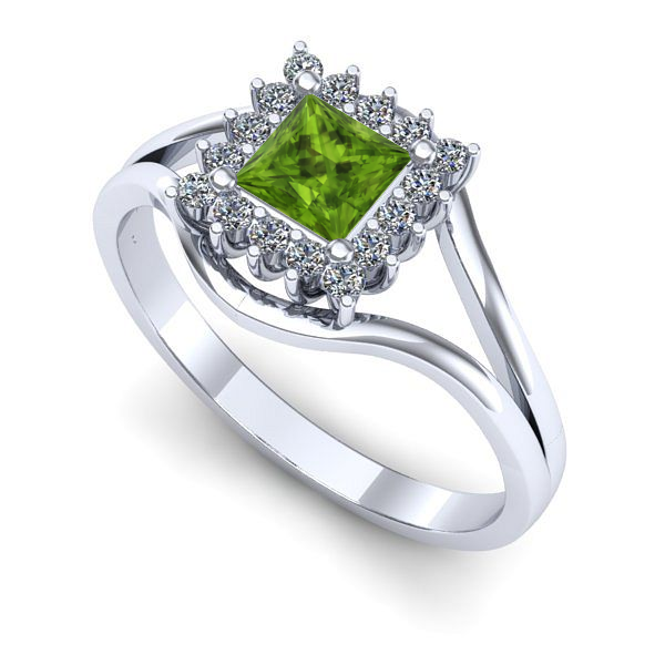 Inel de logodna din aur alb cu peridot