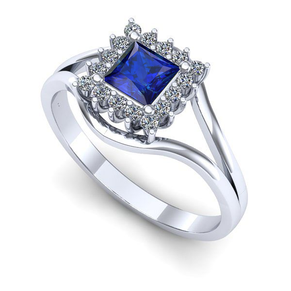 Inel logodna din aur alb cu safir