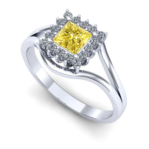 Inel de logodna din aur alb cu safir galben