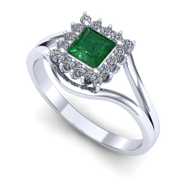 Inel din aur alb cu smarald