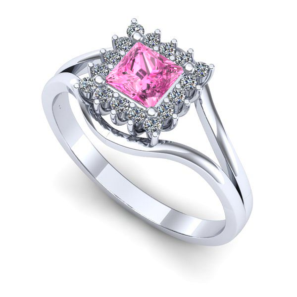 Inel din aur alb cu safir roz