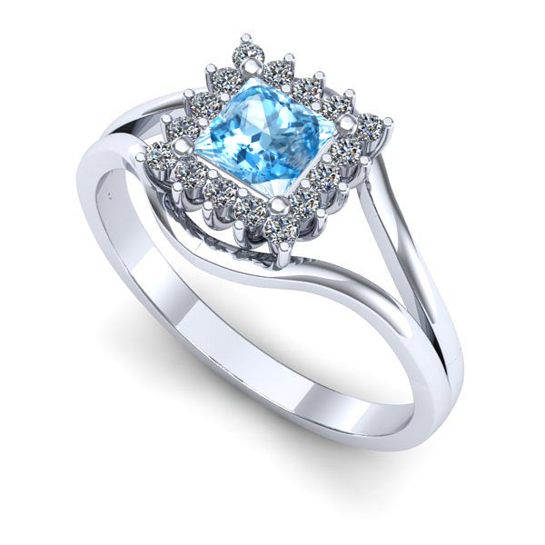 Inel logodna din aur alb cu topaz blue