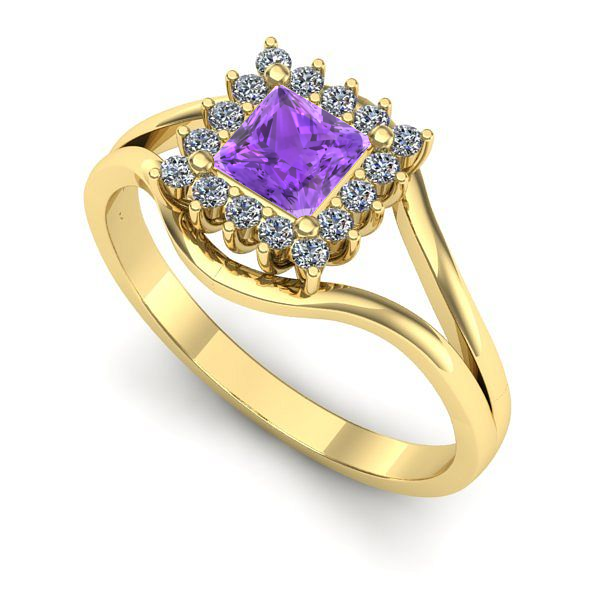 Inel logodna din aur galben cu ametist