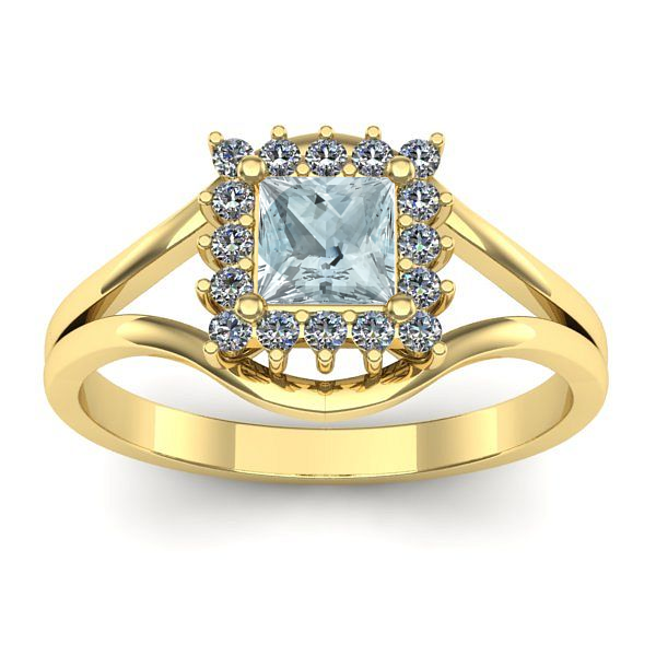 Inel logodna cu aquamarin patrat