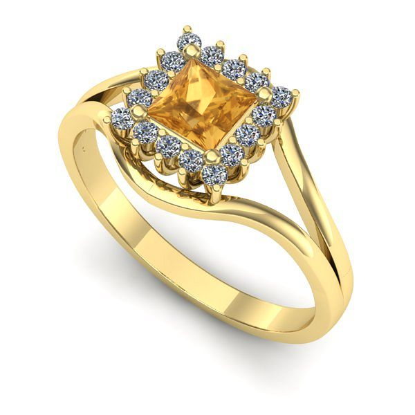 Inel logodna din aur galben cu citrin