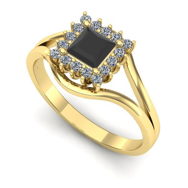 Inel de logodna din aur galben cu diamant negru