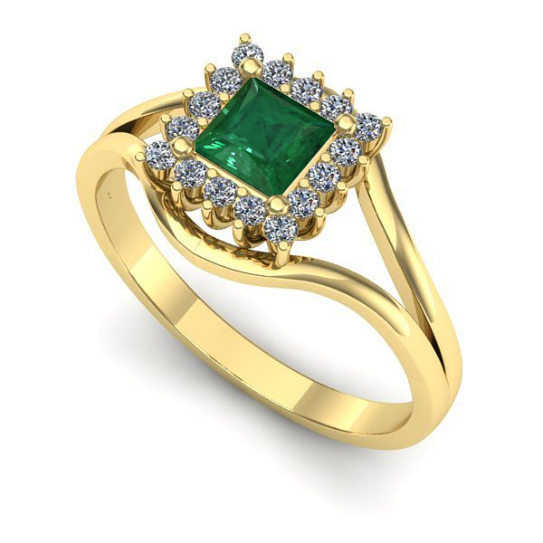 Inel logodna din aur galben cu smarald