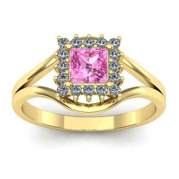 Inel logodna cu safir roz patrat