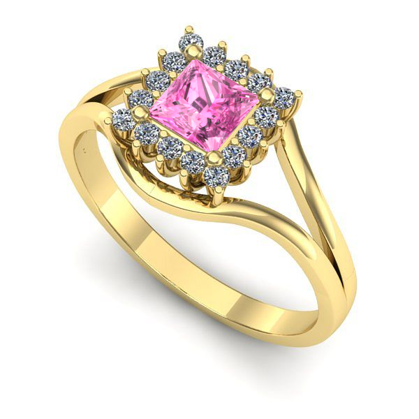 Inel de logodna din aur galben cu safir roz