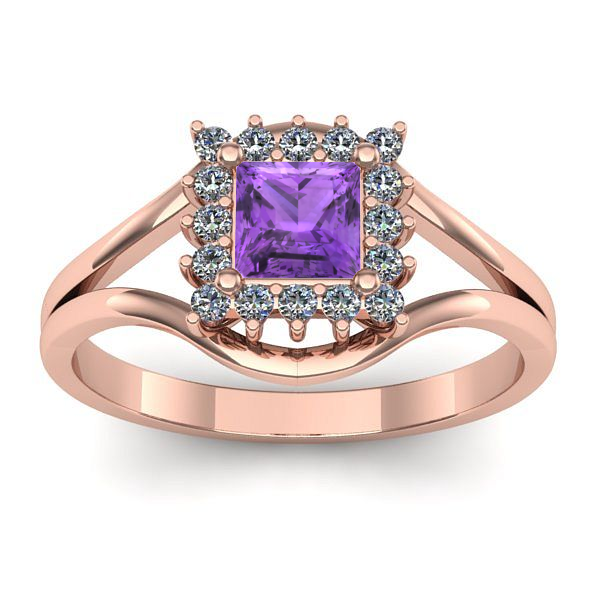 Inel logodna cu ametist patrat