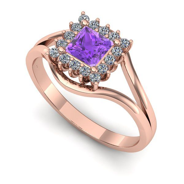 Inel logodna din aur roz cu ametist