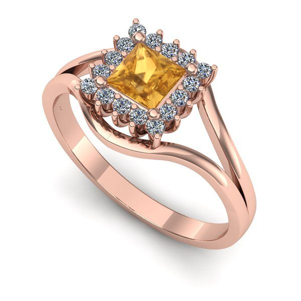 Inel logodna din aur roz cu citrin