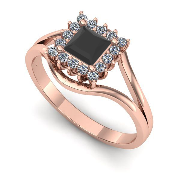 Inel de logodna din aur roz cu diamant negru