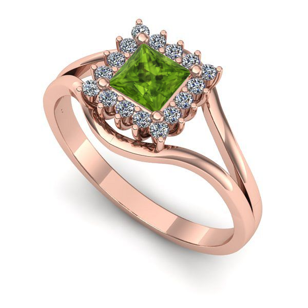 Inel logodna din aur roz cu peridot