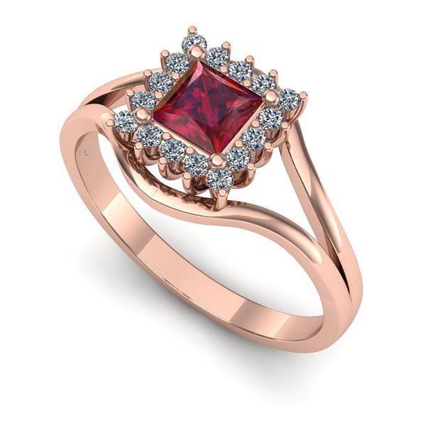 Inel logodna din aur roz cu rubin