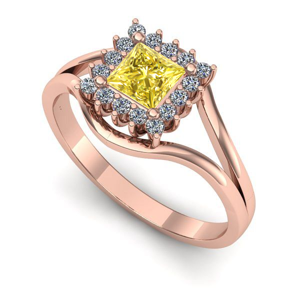 Inel de logodna din aur roz cu safir galben