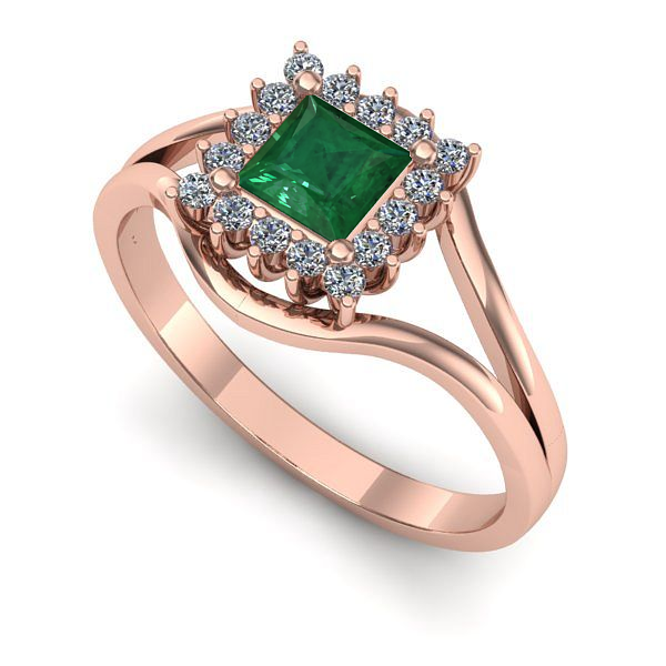 Inel de logodna din aur roz cu smarald
