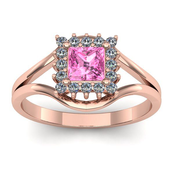 Inel logodna cu safir roz patrat
