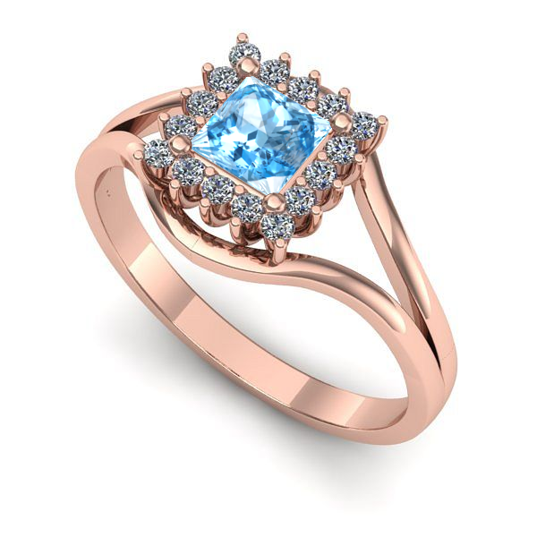 Inel din aur roz cu topaz blue