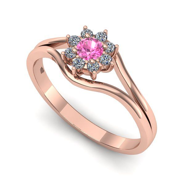 Inel de logodna din aur roz cu safir roz