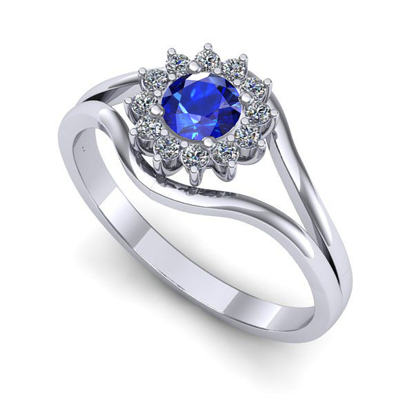 Inel logodna din aur alb cu safir