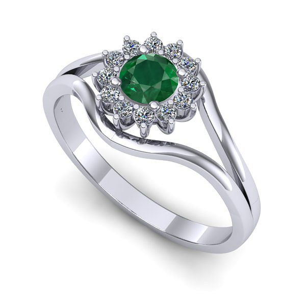 Inel de logodna din aur alb cu smarald