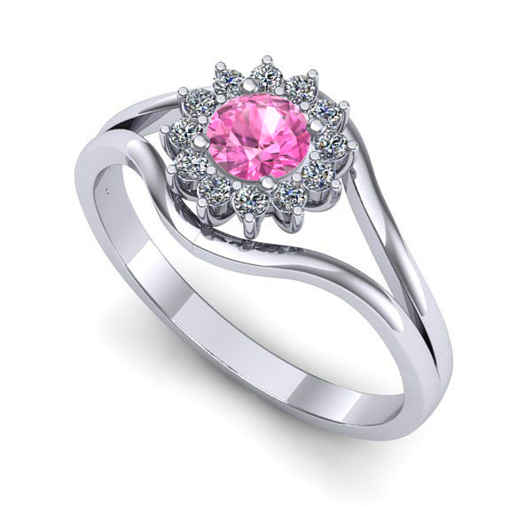 Inel logodna din aur alb cu safir roz