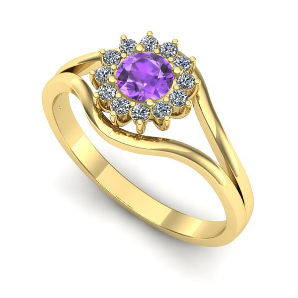 Inel logodna din aur galben cu ametist
