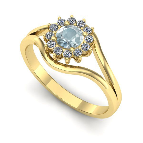 Inel logodna din aur galben cu aquamarin