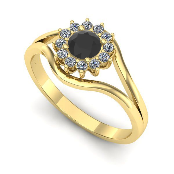 Inel de logodna din aur galben cu diamant negru