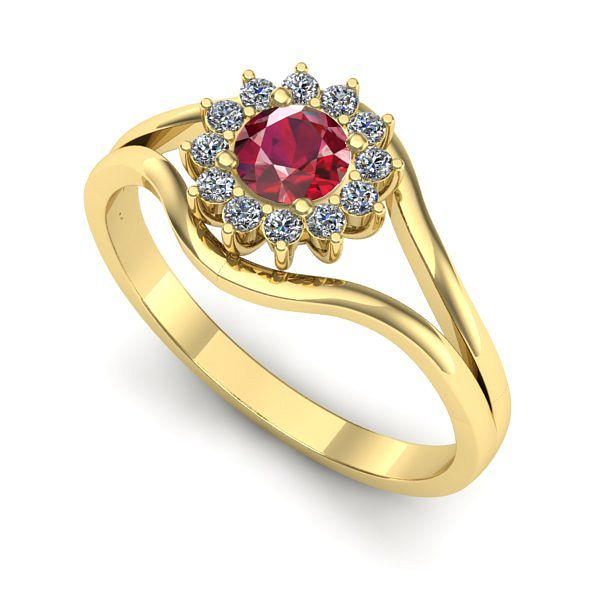 Inel logodna din aur galben cu rubin