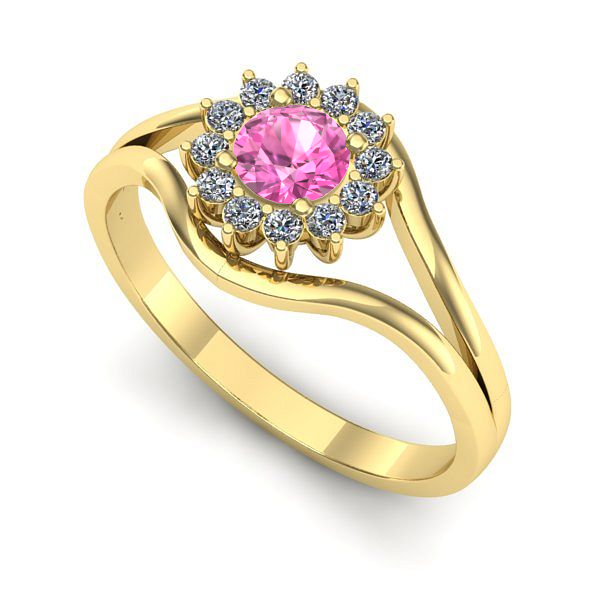 Inel logodna din aur galben cu safir roz
