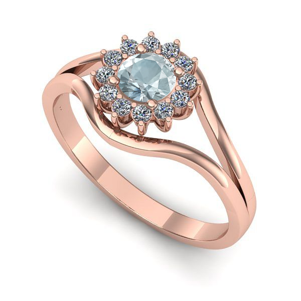 Inel de logodna din aur roz cu aquamarin