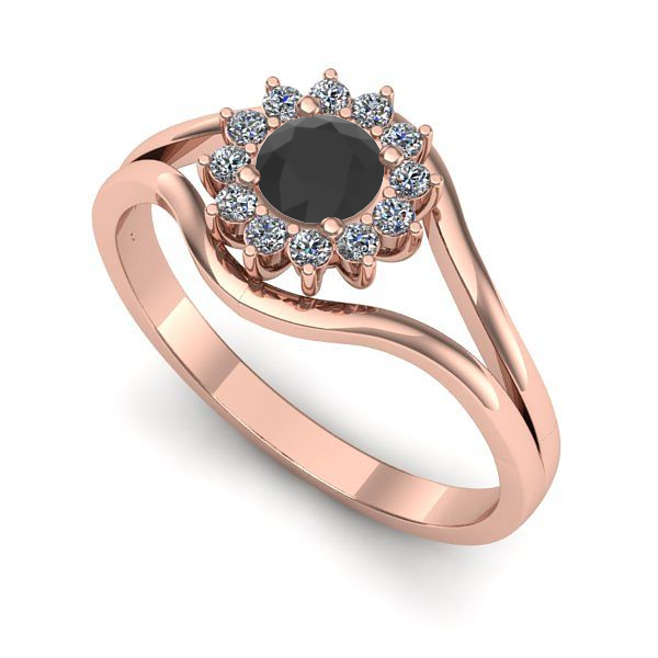 Inel de logodna din aur roz cu diamant negru