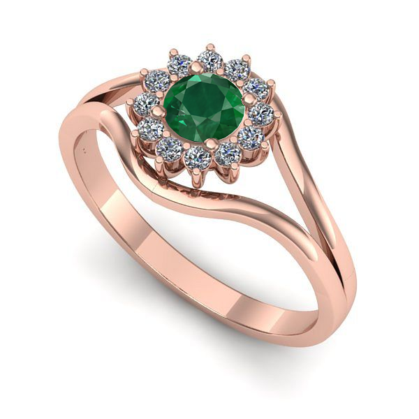 Inel din aur roz cu smarald