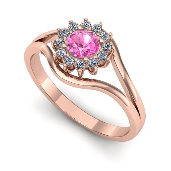 Inel de logodna din aur roz cu safir roz