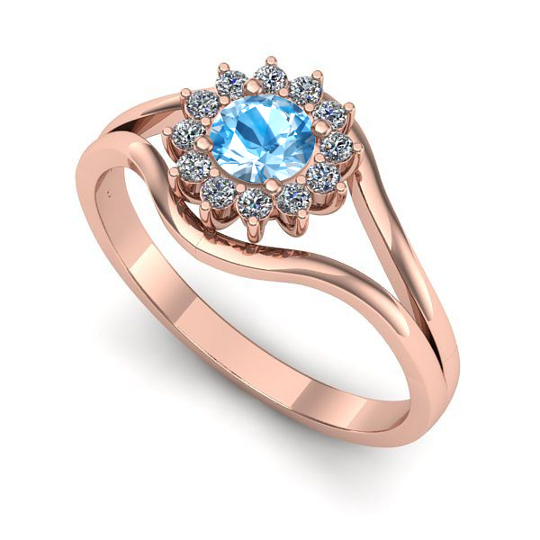 Inel de logodna din aur roz cu topaz blue
